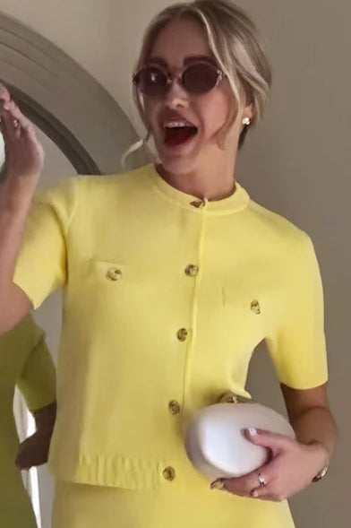 Short Sleeve Knit Crop Cardigan Yellow / S Main image