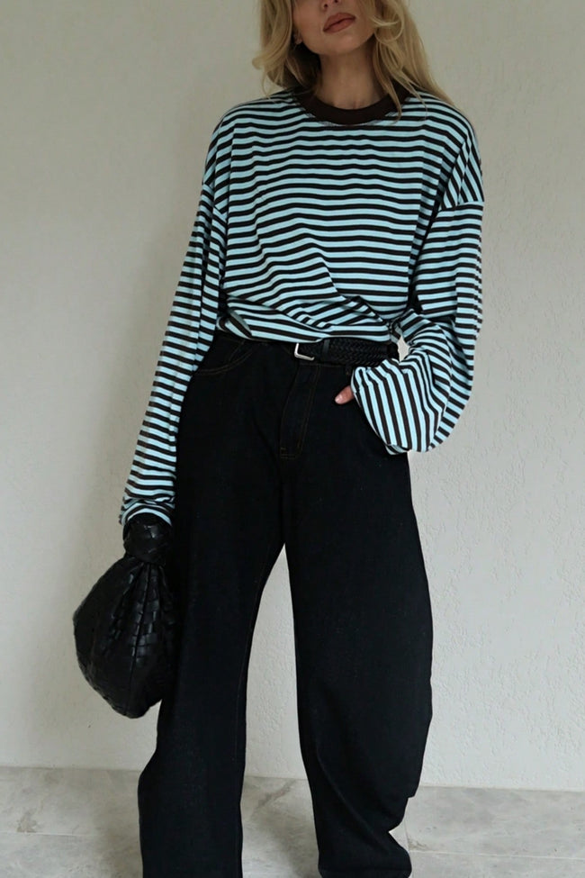 Colorblock Striped Relaxed Fit Long Sleeve Tee Main image