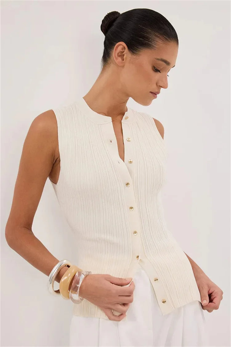 Solid Ribbed Sleeveless Cardigan White / S Main image