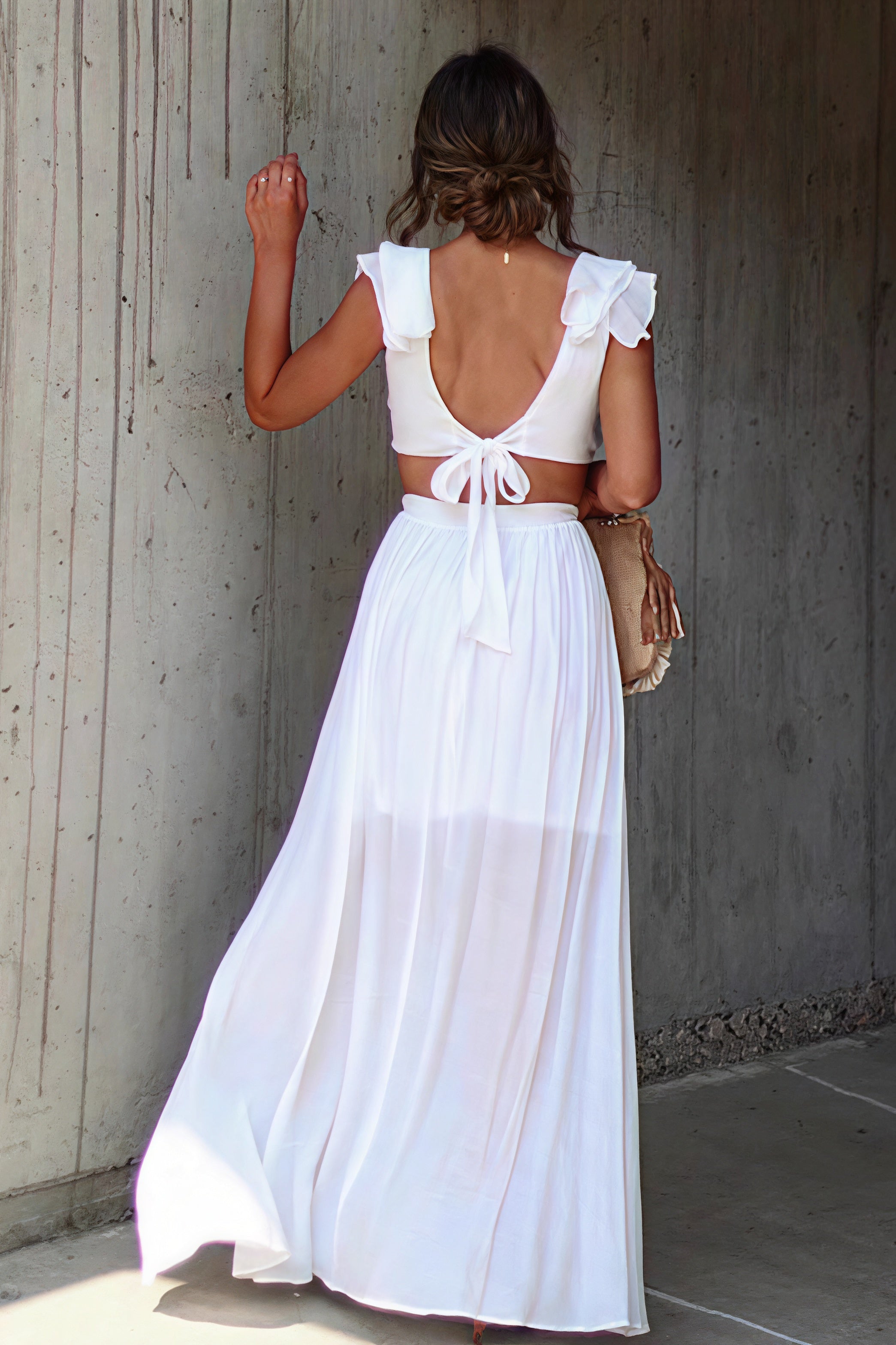 V Neck Ruffle Slit Flowy Maxi Boho Dress Secondary image