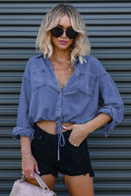 Denim Drawstring Hem Relaxed Blouse