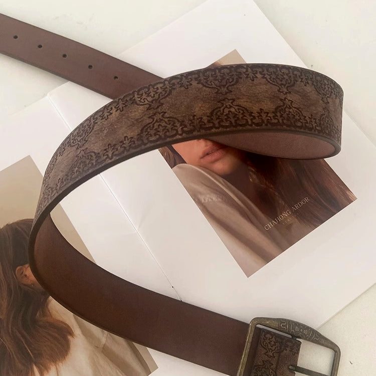 Vintage Embossed Leather Waist Belt