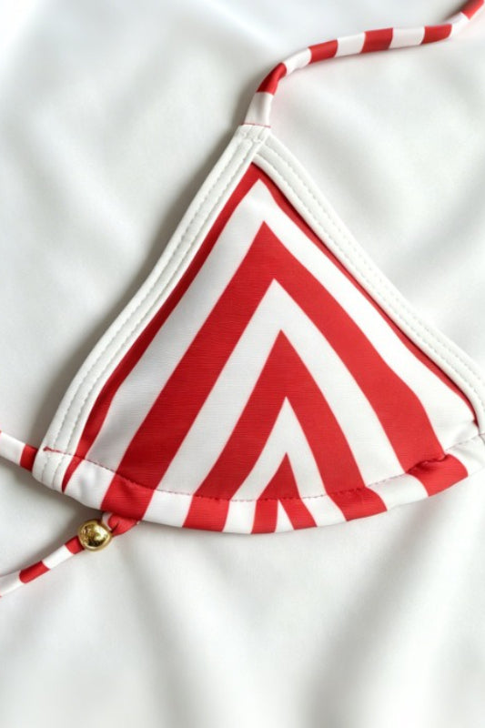 Retro Striped Print Triangle Tie Bikini Set