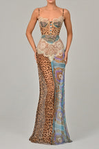 Color Block Leopard Printed Floral Dress