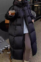 Trendy Long Hooded Puffer Jacket M / Black