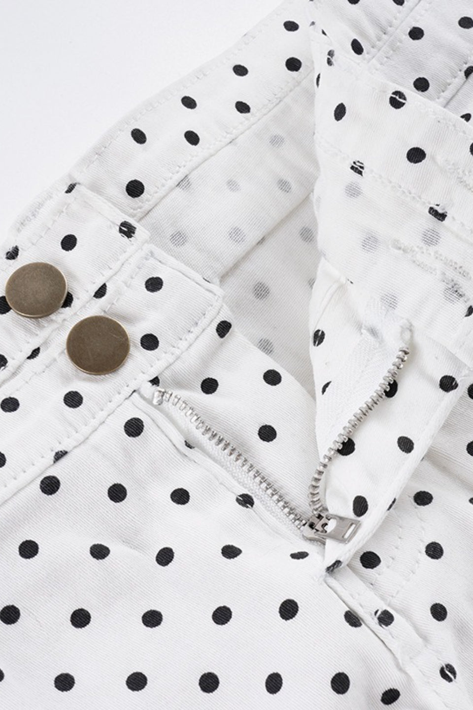 Polka Dot Low Rise Denim Mini Shorts