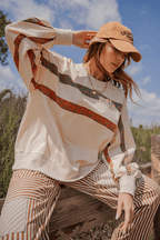 Striped Graphic Crew Neck Sweatshirt