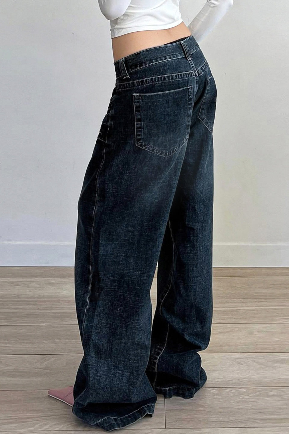 Deep Blue Straight Wide Leg Jeans Secondary image