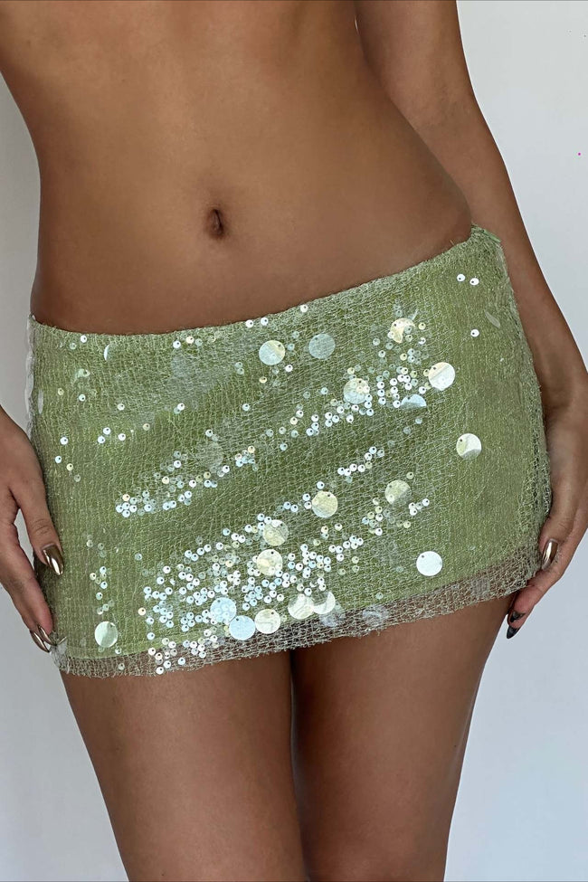 Solid Color Sequin Fitted Party Mini Skirt Main image