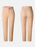 Solid Color Belted Pencil Pants Pants
