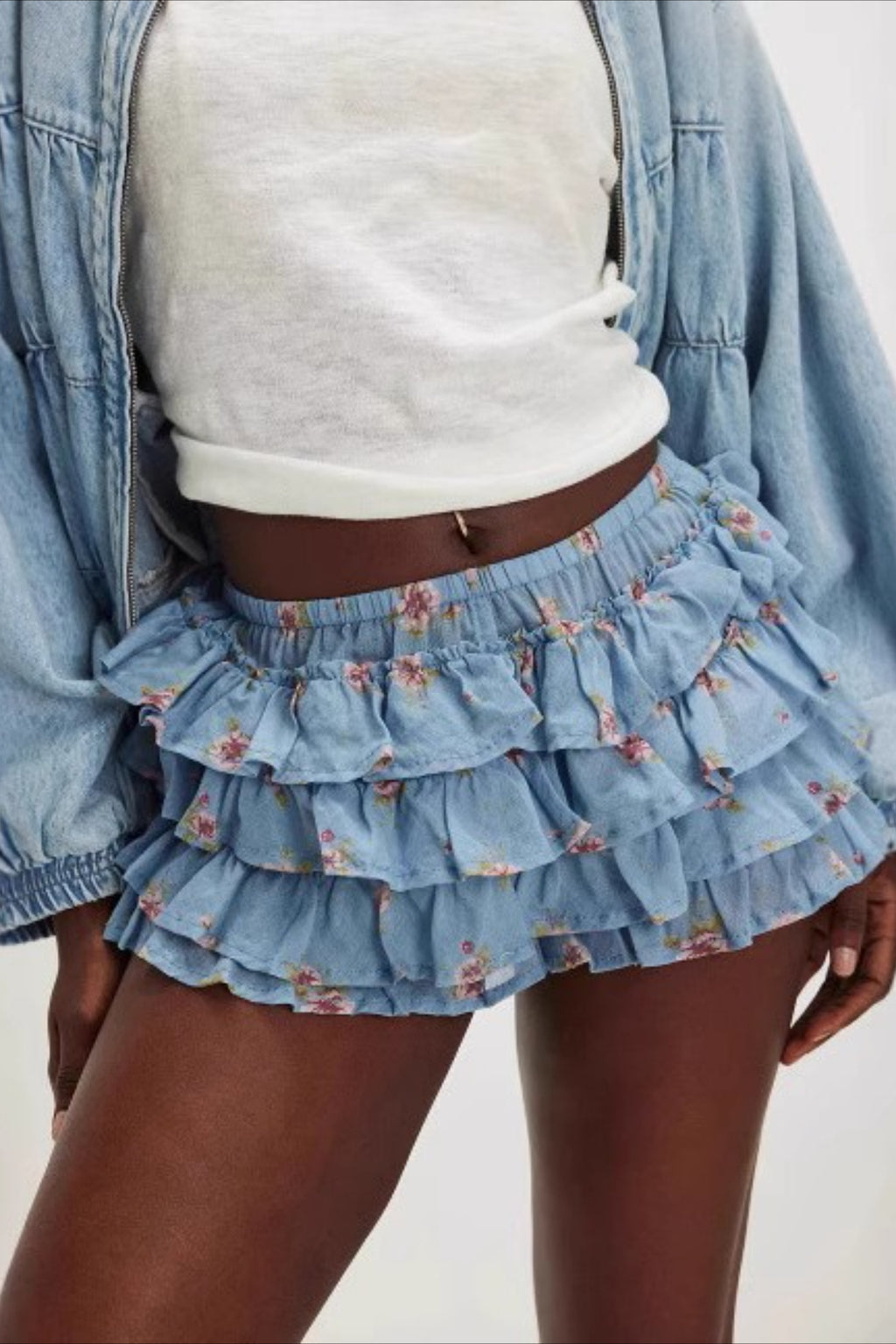 Tiered Ruffle Low Rise Elastic Waist Shorts