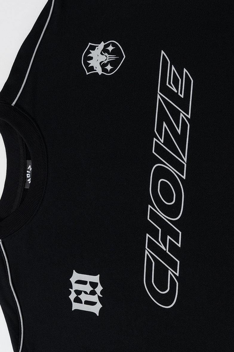 Racing Typography Graphic Piped Oversized Sweatshirt