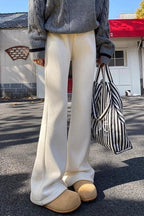 Solid White Plush Flared Knit Pants