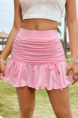 Ruffled Solid Stretch Bodycon Mini Skirt
