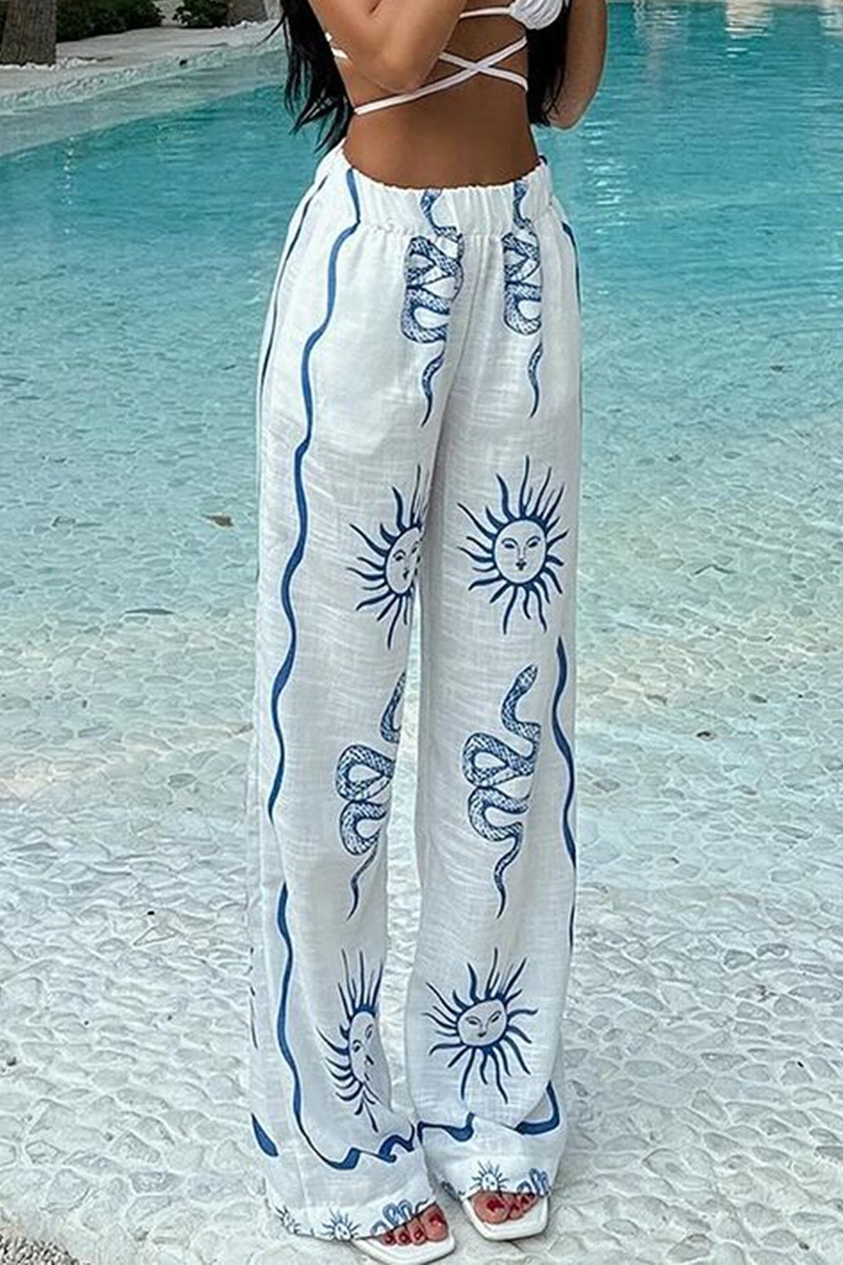 Boho Vintage Print Wide Leg Pants