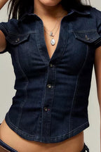 Denim Contrast Stitch Pocket Blouse