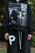Washed Graphic Cropped Hoodie