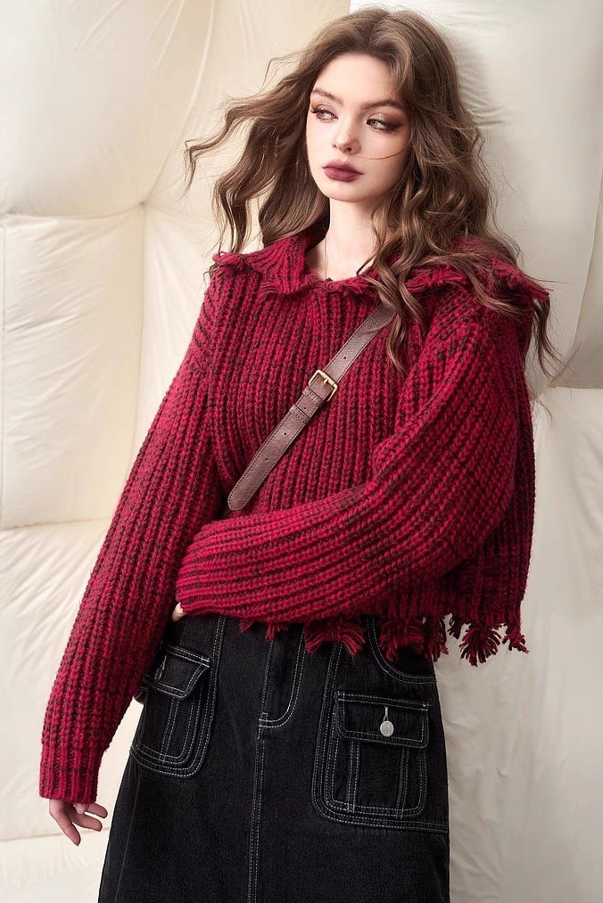 Solid Color Tassel Trim Short Chunky Sweater Main image