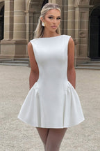 Solid Sleeveless Backless Bodycon Cocktail Dress S / White
