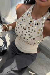 Glittering Halter Low Back Chic Slim Tank Top