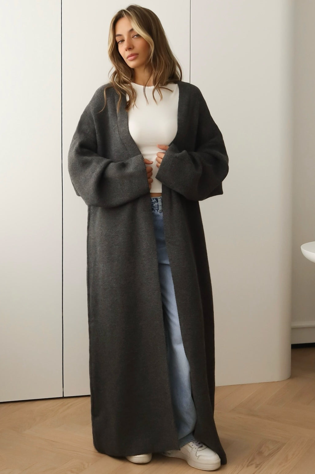 Draped Open Front Knit Overcoat Secondary image