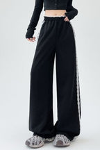 Lace Panel Athletic Wide Leg High Waist Pants