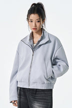 PU Leather Moto Style Longline Jacket S / Blue