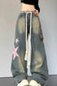 Wide Leg Patchwork Heart Jeans Blue / S