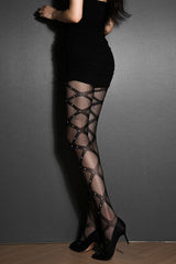 Small Mesh Pearl Cross Openwork Tights