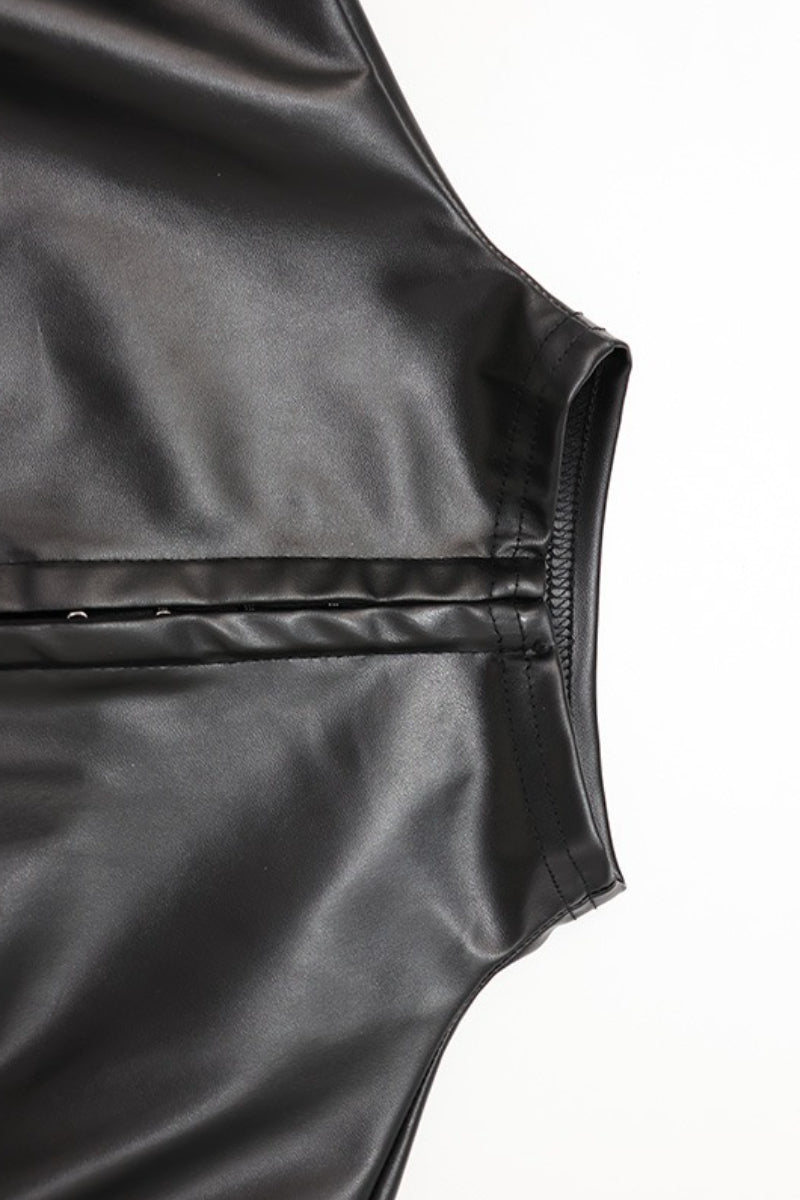 Faux Leather Keyhole Zip Front Crop Top