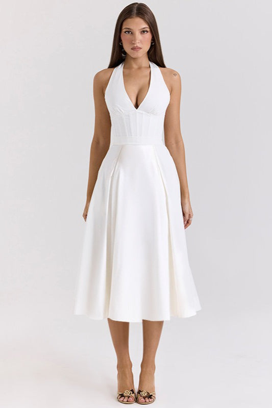 Elegant Deep V Halter Backless Maxi Party Dress Main image