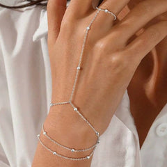 Simple Bead Accent Layered Finger Bracelet