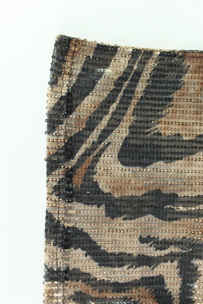 Sequin Tiger Print Halter Party Dress