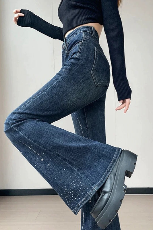 Sparkly Rhinestone High Waist Flare Jeans Secondary image