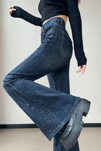 Sparkly Rhinestone High Waist Flare Jeans