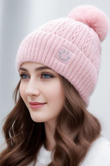 Chunky Cable Knit Pompom Smile Hat