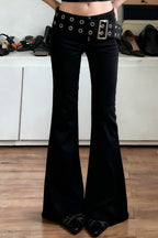 Eyelet Belt Low Rise Flare Jeans