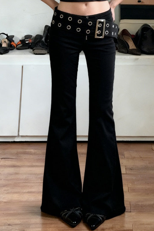 Eyelet Belt Low Rise Flare Jeans