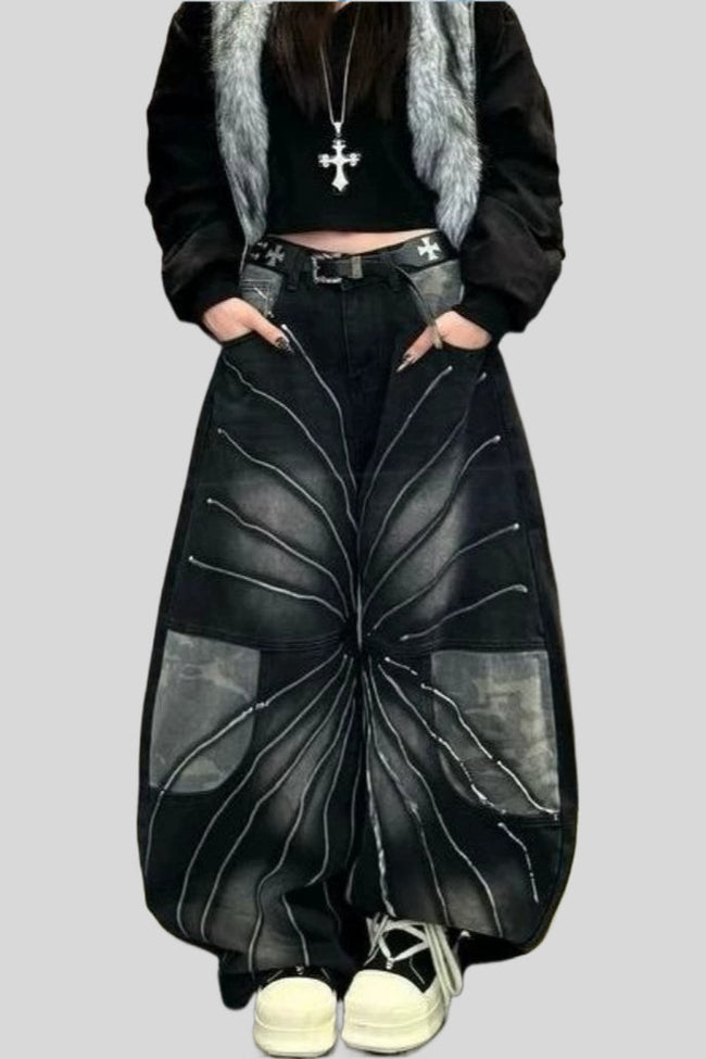 Camo Panel Baggy Wide Leg Jeans Main image