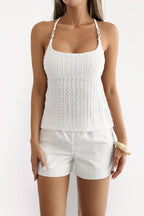 Solid U Neck Beaded Halter Cami