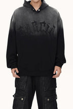 Gothic Letter Washed Pullover Hoodie