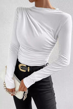 Solid Ruched Slim Fit Long Sleeve Tee