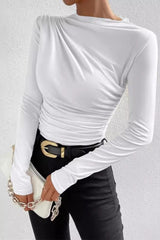 Solid Ruched Slim Fit Long Sleeve Tee