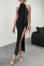 Backless Tie High Slit Party Dress
