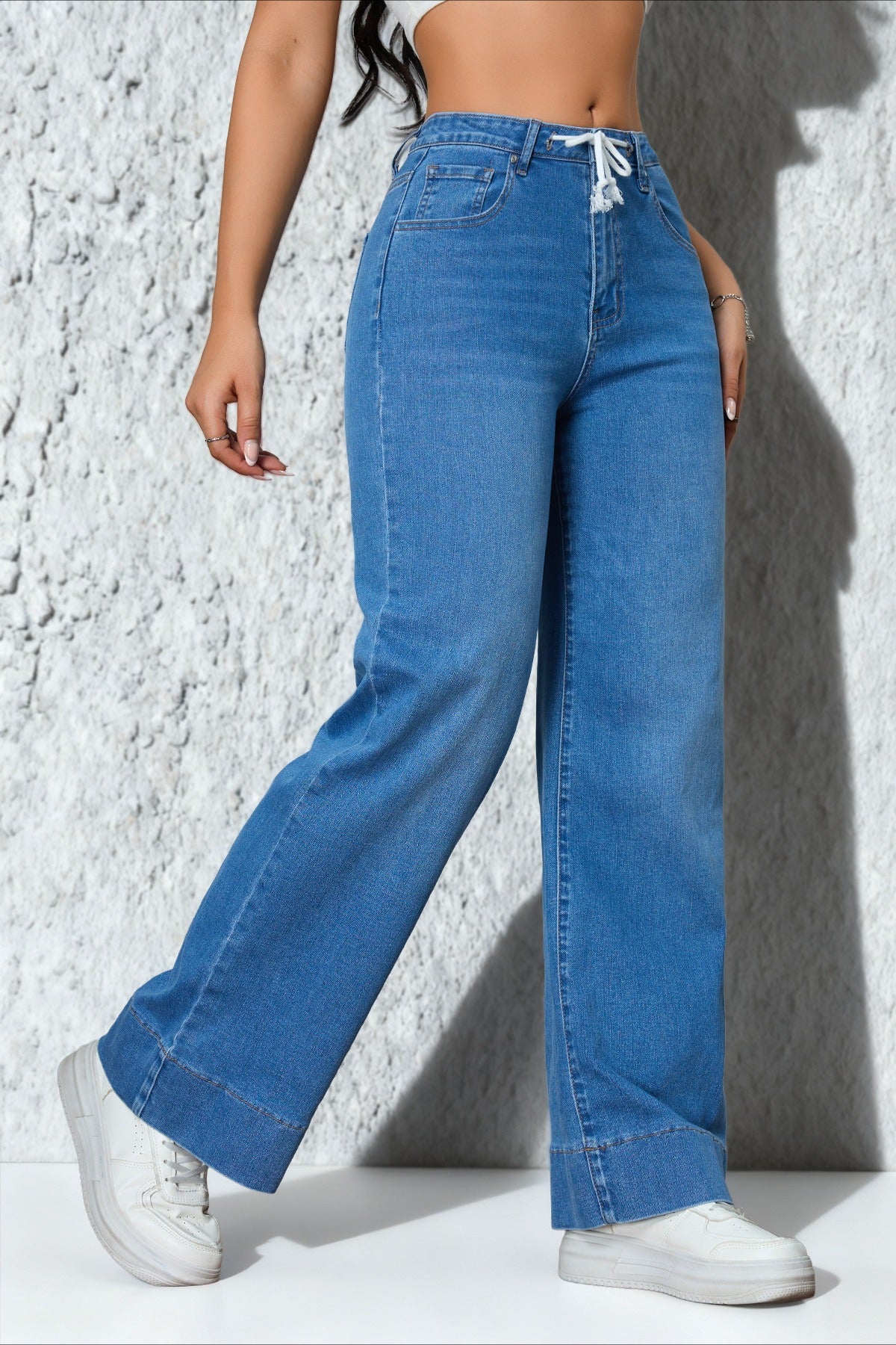 Drawstring Stretch Relaxed Straight Jeans Secondary image