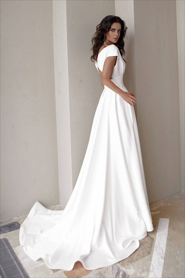 V Neck Ruffle Formal Dress S / White Main image