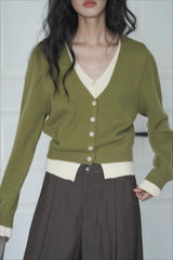Green Two-Layer Knit Cardigan Green / One Size