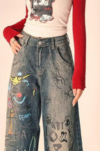 Graffiti Print Baggy Wide Leg Denim Jeans