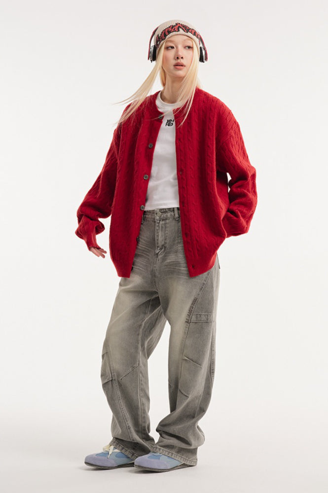 Relaxed Fit Cable Cardigan