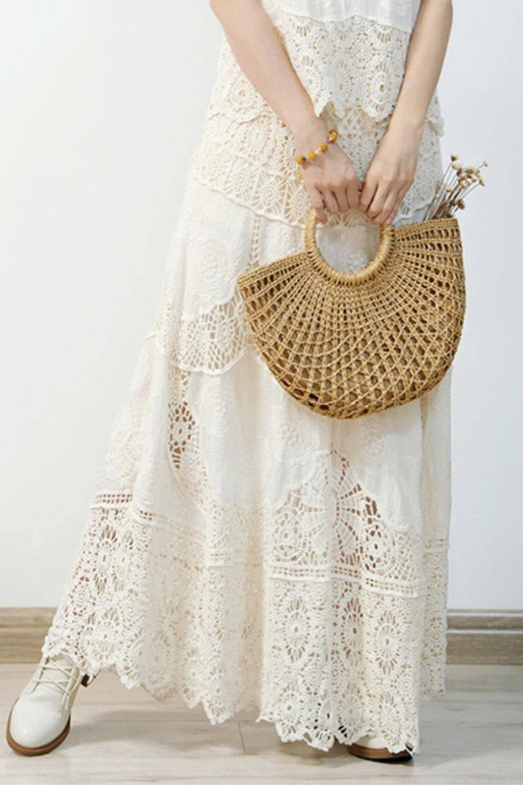 Lace Crochet Hollow Out Wide Hem Boho Skirt Secondary image